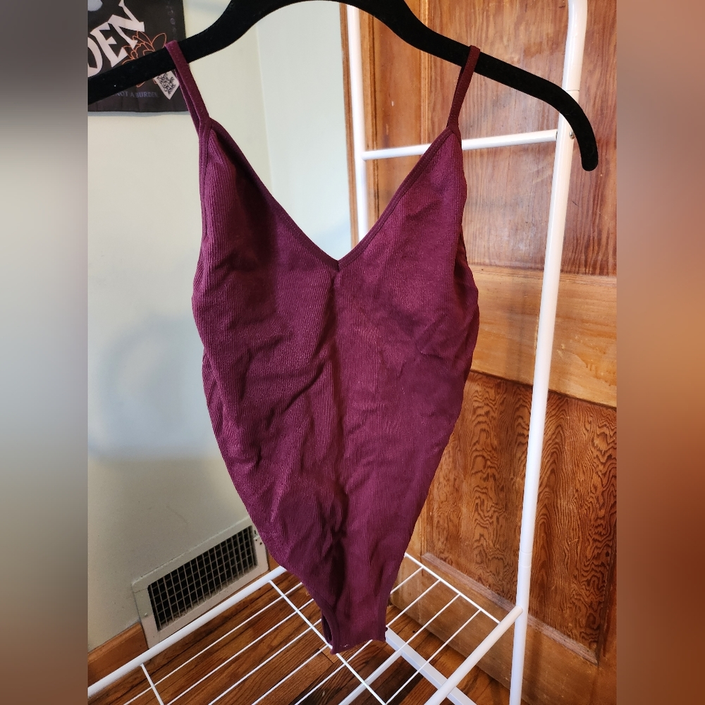 Women's Ribbed Burgundy Bodysuit